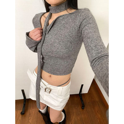 [Style Scarf] Irregular top sweater