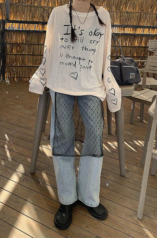 long sleeve graffiti smock top