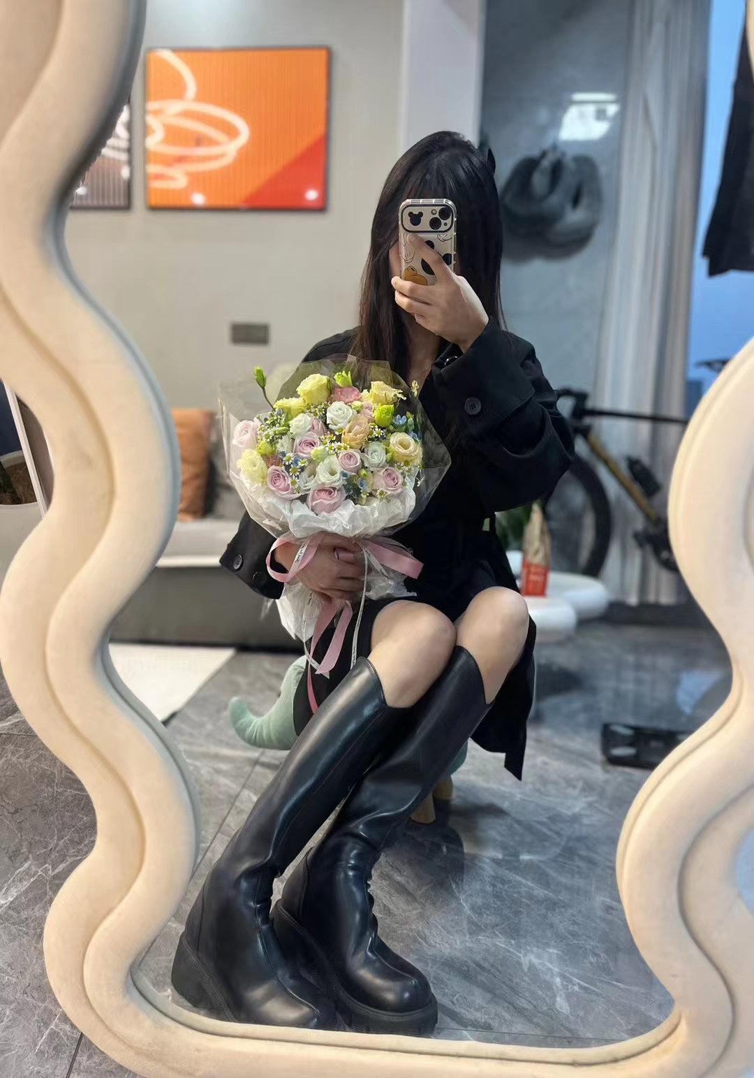 V neck high tube thick heeled long boots Uncut Trends