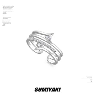 Silver cross zircon double-layer ring