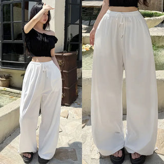 Summer  Two-way Elastic Hem Drawstring Wide Jogger Pants Pintuck Summer Pants Summer Pants Ice Pants