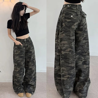 Hip Mood Pintuck Cargo Two-Way Long Wide Pants Wide & Balloon Fit  Cargo Button Pocket Side Pintuck Wide Pants All Seasons Y2K Cotton Pants