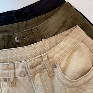 High-Waisted Two-Way Long Wide Pants Hip Y2K Snap Pants Washed Pocket Lower Body Cover Cotton Elastic Waist Button Wide Pants