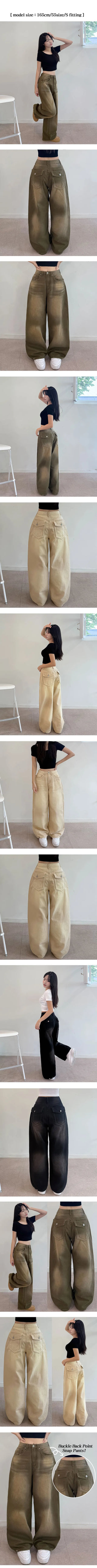 High-Waisted Two-Way Long Wide Pants Hip Y2K Snap Pants Washed Pocket Lower Body Cover Cotton Elastic Waist Button Wide Pants