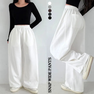 Spring Arrival Mega Wide-Leg Pants Pintuck Hem Buttons Body Cover Side Volume Training Long Pants Long Pants Four-Season Pants