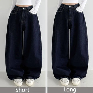 Spring Arrival Autumn Balloon Fit High-Waisted Long Wide Daily Denim Pants Raw Denim Hip Cover Pants All Seasons Transitional Jeans