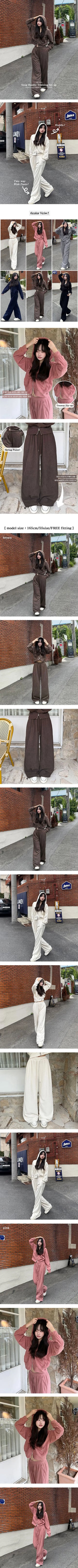 Autumn Corduroy Two-way Zip-up Hoodie & Wide Pants Set High-waisted Elastic Waist Training Setup Hoodie Drawstring Corduroy Balloon Fit Transitional Pants