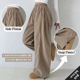 Side Pintuck  Pintuck Wide Pants High-waisted Long Lower Body Cover Hips Balloon Fit Pants