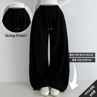 Side Pintuck  Pintuck Wide Pants High-waisted Long Lower Body Cover Hips Balloon Fit Pants
