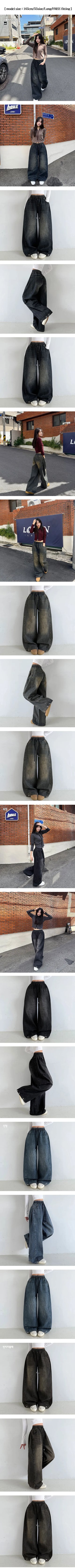 Side Pintuck New Autumn High-Waisted Lower Body Cover Elastic Waist Washed Wide Pants Side Snap Cotton Pintuck Pants Petite Vintage Jeans