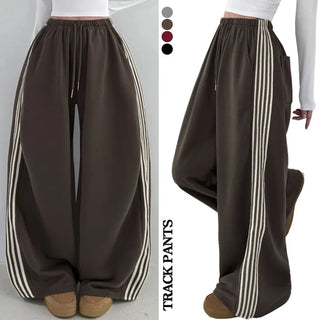 Side Track New Autumn High-Waisted Elastic Track Pants  Stripe Line Drawstring Vertical Long Wide Pants Petite Lower Body Cover