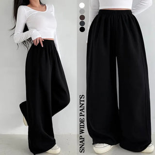 Autumn/Winter Mega Wide Pants High-waisted Cut Elastic Waist Drawstring Balloon Fit Long Training Pants