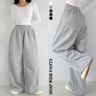 Autumn/Winter Mega Wide Pants High-waisted Cut Elastic Waist Drawstring Balloon Fit Long Training Pants