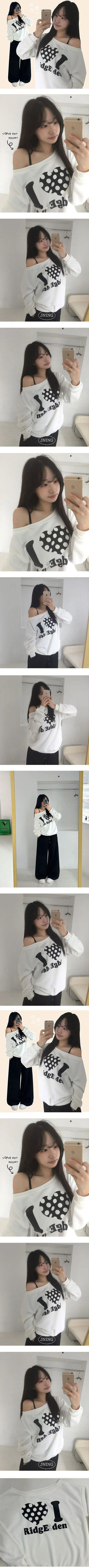 Delicate Avant-garde Off-shoulder Love Dot Long Sleeve Sweatshirt Vintage Dot Loose Round T-shirt Autumn Oversized Avant-garde Tee Transitional Heart Polka Dot Lettering Top