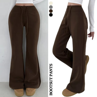 Relaxed Bootcut Pants  High-Waisted Elastic Semi-Bootcut Pants Straight Training Pants Petite Lower Body Cover Autumn/Winter Pants