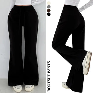 Relaxed Bootcut Pants  High-Waisted Elastic Semi-Bootcut Pants Straight Training Pants Petite Lower Body Cover Autumn/Winter Pants