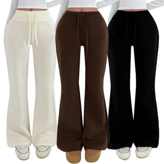 Relaxed Bootcut Pants  High-Waisted Elastic Semi-Bootcut Pants Straight Training Pants Petite Lower Body Cover Autumn/Winter Pants