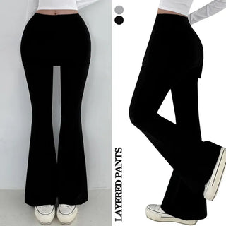 Skirt Pants  Layered Skirt Pants Elastic Waist Skirt Pants Transitional Long Y2K Bootcut Pants Lower Body Cover