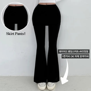 Skirt Pants  Layered Skirt Pants Elastic Waist Skirt Pants Transitional Long Y2K Bootcut Pants Lower Body Cover