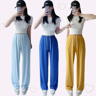 Summer Cooling  Pastel Cool Long Wide Training Straight Elastic Waist Pants Pants