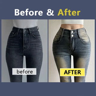 High-Waisted Two-Button Bootcut Washed Denim Pants Autumn Winter Lower Body Covering Jeans Pants