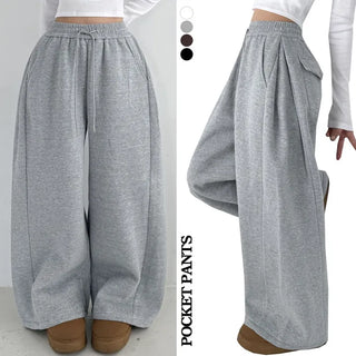 Lower Body Cover, Slim Waist, Wide Waist, High-waisted, Long Training Pants, Fleece-lined, Elastic Waist, Wide Pants
