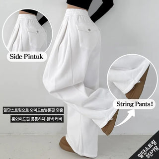 Lower Body Cover, Slim Waist, Wide Waist, High-waisted, Long Training Pants, Fleece-lined, Elastic Waist, Wide Pants