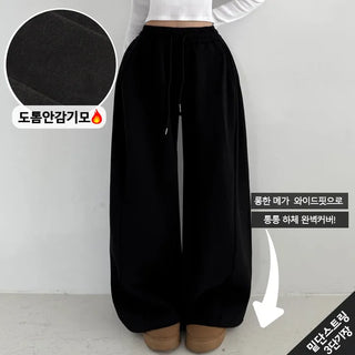 Lower Body Cover, Slim Waist, Wide Waist, High-waisted, Long Training Pants, Fleece-lined, Elastic Waist, Wide Pants