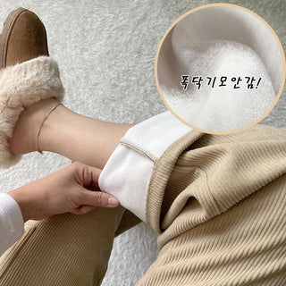 Fleece-lined Corduroy Cargo Wide Pants Winter Fleece-lined Corduroy Hidden Elastic Waist Pants Lower Body Cover