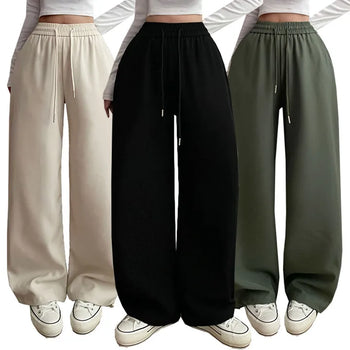 High-Waist Elastic Drawstring Wide Pants Two-Way Balloon Fit Petite Lower Body Cover Long Pants