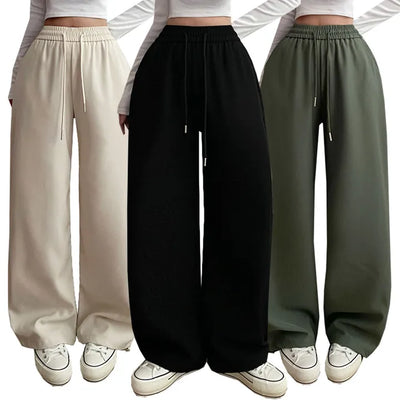 High-Waist Elastic Drawstring Wide Pants Two-Way Balloon Fit Petite Lower Body Cover Long Pants