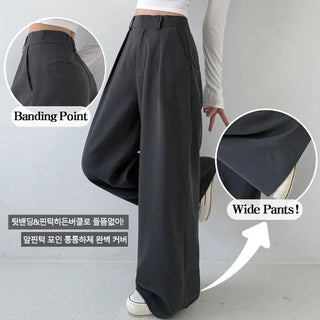 High-Waisted Elastic Waist Long Wide Slacks New Spring Pintucks Short Midi Long Pants Pants