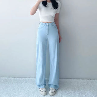 High-Waisted Pastel Cool Elastic Waist Stretch Jeans Wide Pants