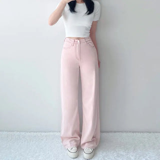 High-Waisted Pastel Cool Elastic Waist Stretch Jeans Wide Pants