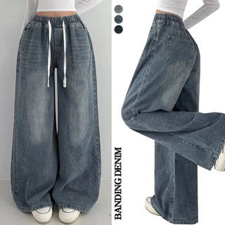 Lower Body Cover Elastic Washed Long Wide Denim Pants High-Waisted Loose Fit Spring Cotton Pants Transitional Balloon Fit Shapewear Jeans