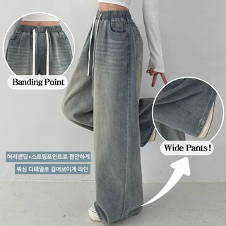 Lower Body Cover Elastic Washed Long Wide Denim Pants High-Waisted Loose Fit Spring Cotton Pants Transitional Balloon Fit Shapewear Jeans