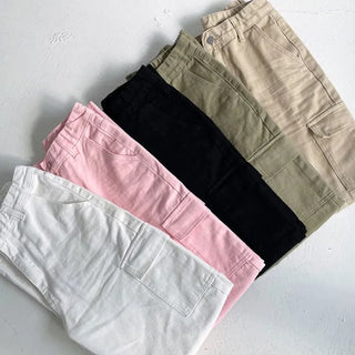 High-Waisted Hidden Elastic Waist Long Wide Cargo Pants Spring Y2K Cargo Pocket Wide Pants Lower Body Cover Loose Fit Cotton Pants