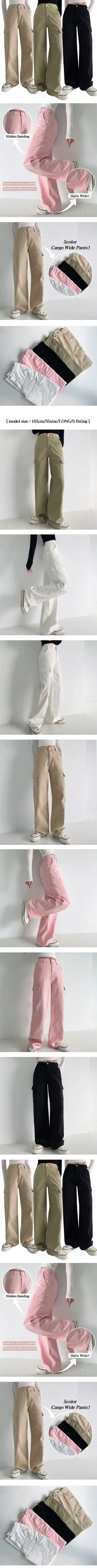 High-Waisted Hidden Elastic Waist Long Wide Cargo Pants Spring Y2K Cargo Pocket Wide Pants Lower Body Cover Loose Fit Cotton Pants