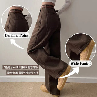 High-Waist Elastic Wide Pants Spring Cut-out Lower Body Cover All Seasons Loose Fit Cotton Basic Pants