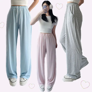 High-Waisted Cool Rayon Hidden Elastic Waist Wide Pants Ice Summer Pants