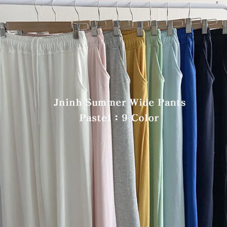 High-Waisted Cool Rayon Hidden Elastic Waist Wide Pants Ice Summer Pants