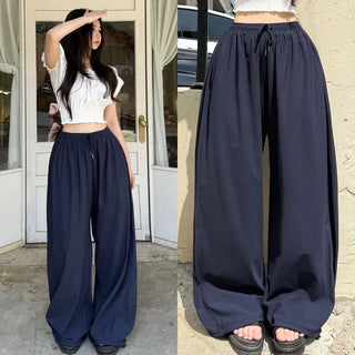 Body Cover High-waisted New Summer Cool Balloon Fit Wide Pants Side Slit Elastic String Flowy Long Two-way Pants