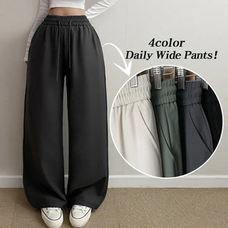 High-waisted Long Wide Pants Balloon Fit Drawstring Crisp Cool Ice Elastic Waist Pants