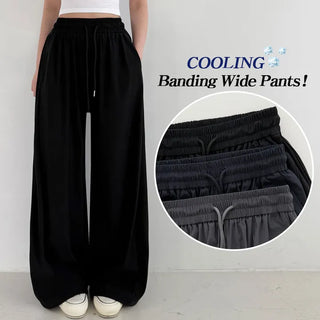 High-Waist Elastic Side Pintuck String Wide Pants Lower Body Cover Balloon Fit Cool Wide Pants Ice Pintuck Pants