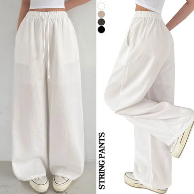 High-Waist Elastic Summer Wide Pants Cool Pocket Lower Body Cover Long Wide Pants Flowy Fit Ice Training Pants