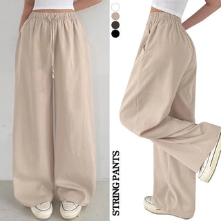 High-Waist Elastic Summer Wide Pants Cool Pocket Lower Body Cover Long Wide Pants Flowy Fit Ice Training Pants