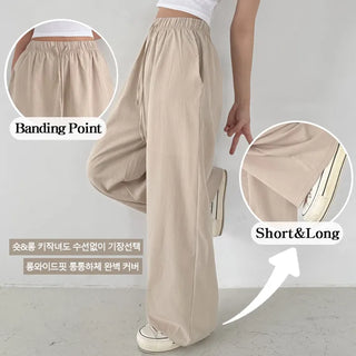 High-Waist Elastic Summer Wide Pants Cool Pocket Lower Body Cover Long Wide Pants Flowy Fit Ice Training Pants
