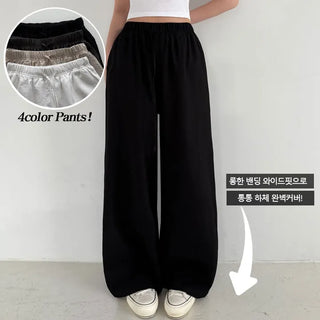 High-Waist Elastic Summer Wide Pants Cool Pocket Lower Body Cover Long Wide Pants Flowy Fit Ice Training Pants