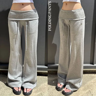 New Summer Bootcut Elastic String Training Pants Folding Drop Low Bootcut Pants Two-way Cool Ice Pants
