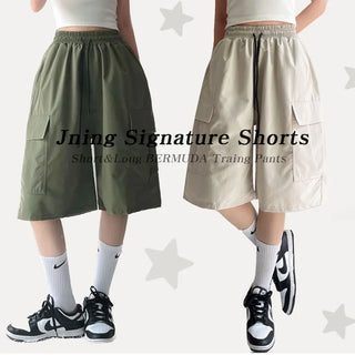 Cargo Pintuck Wide Bermuda Shorts Janeing Summer Cool Nylon Daily Pants
